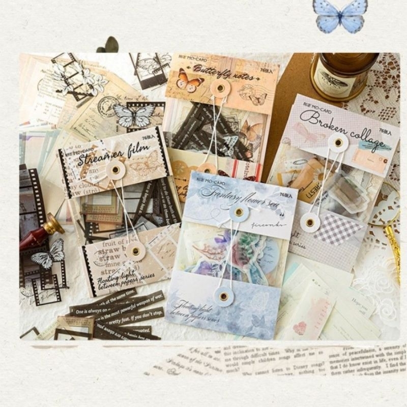 

deco set 76 pcs kertas dan stiker dekor aesthetic jurnaling scrapbook