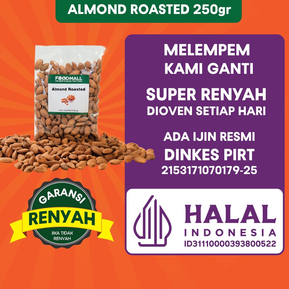 

KODE PRODUK SDJMY6251 Almond Roasted 25 gram almond panggang