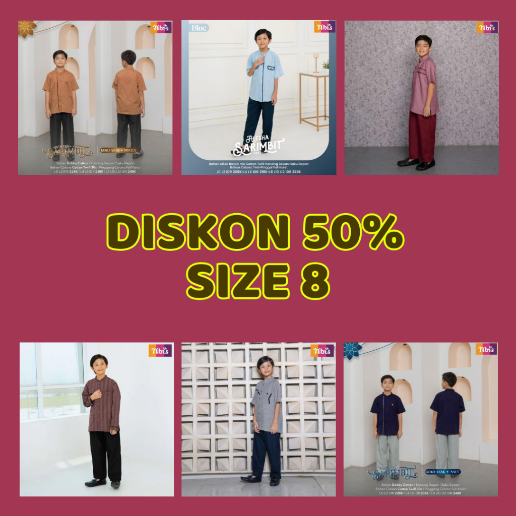 Diskon 50% Baju Muslim Nibras Koko Anak Set Celana Usia 7 -8 Tahun