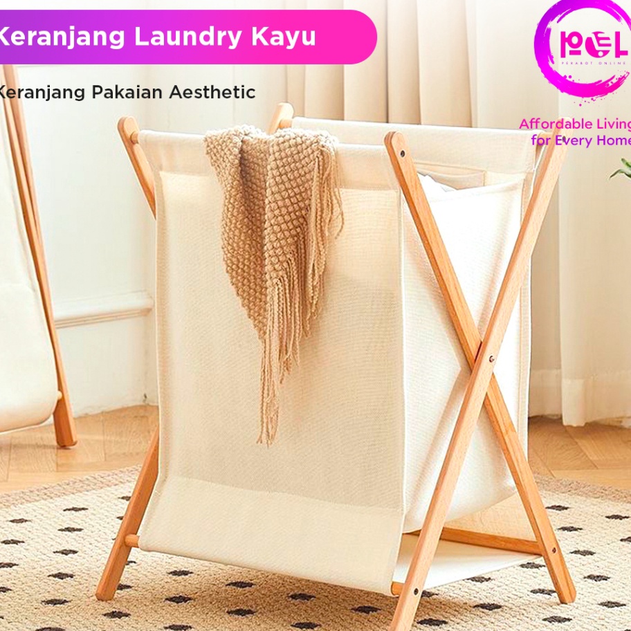 Dijamin Ori POL COD Keranjang Baju Kotor Kayu Estetik  Laundry Bag Basket  Keranjang Laundry  Tempat