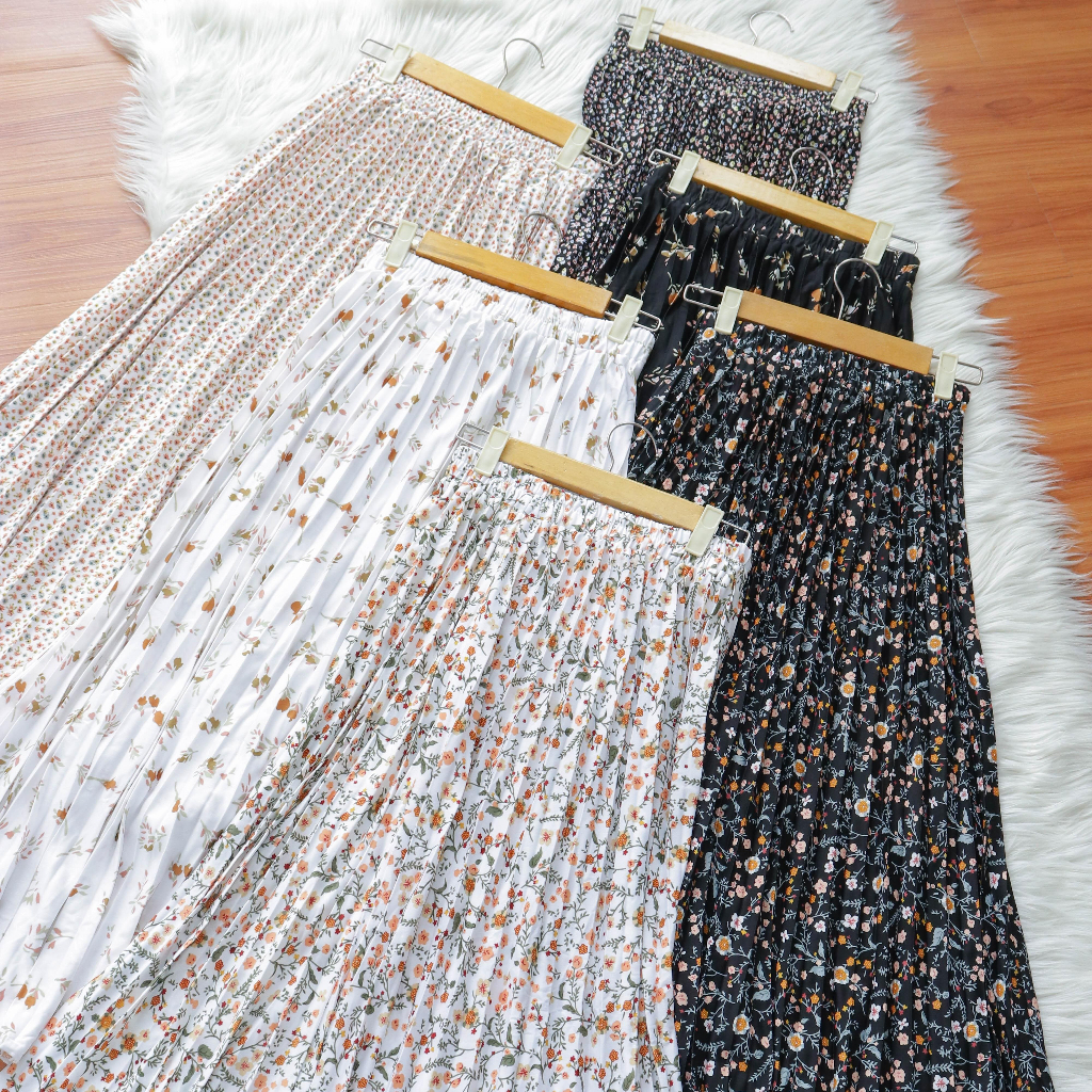 Rok Plisket Full Motif Bunga /  Rok Wanita Jersey Spandex Import Premium / Rok Cantik / Rok Motif Bu
