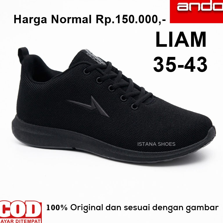 Terbagus Sepatu Sekolah Model Terbaru ANDO LIAM Hitam Anak Laki Laki Perempuan SD SMP SMA REMAJA DEW