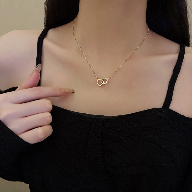 Kalung Titanium Wanita Liontin Love Double Anti Karat Anti Luntur Gold Rosegold dan Silver, Asesorie