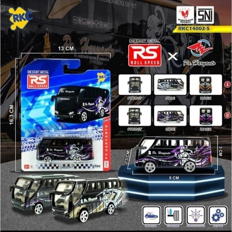 Diecast Bus PO Haryanto.. Sri Asih.. Polisi Indonesia.. Suv.. City Car.. MPV.. 1:64 Roll Speed.. Die
