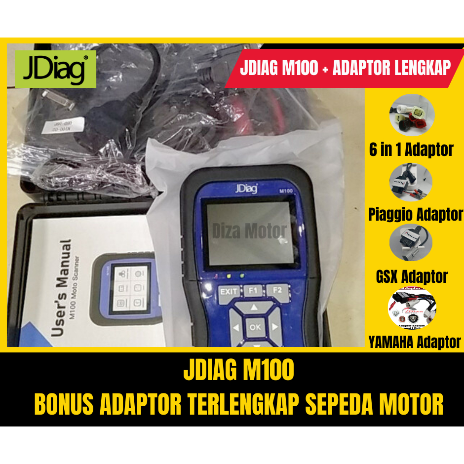 PAKET JDIAG M100 + PENGAMAN KE AKI + ADAPTOR SEPEDA MOTOR TERLENGKAP
