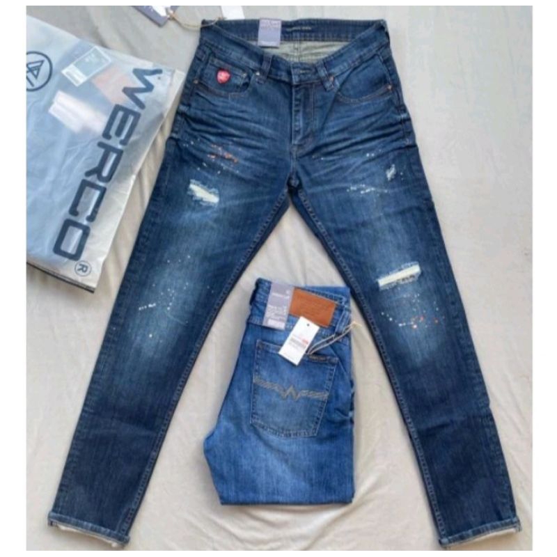 CELANA JEANS PRIA RIPPED PAINT SLIMFIT WERCO DENIM ORIGINAL