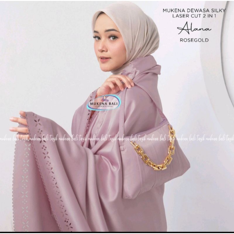 MUKENA BALI TASIK - MUKENA DEWASA SILKY LASER CUT 2 IN 1 POLOS ALANA