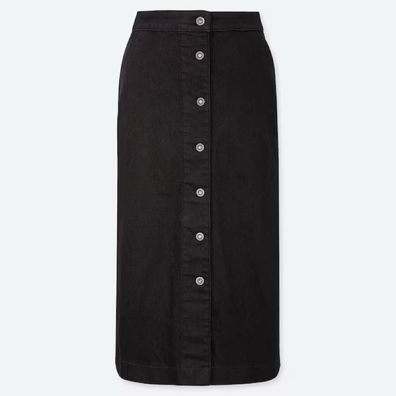 PRELOVED UNIQLO JEANS denim front button midi skirt/ Button denim skirt/ Stretch midi skirt/ Rok Jea