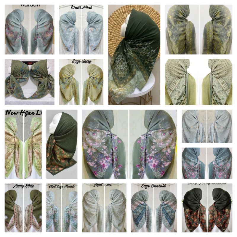 HIJAU SERIES- Jilbab Segi Empat Motif Voal Premium Hijau, Sage, Mint, Army, Jotol, Emerald, Pupus