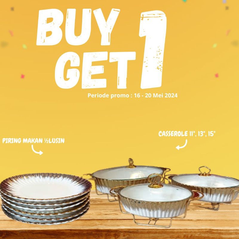 KERAMIK DAPUR  BUDLING PRASMANAN 11,13,15 INCH PUTIH GOLD GRATIS PIRING MAKAN SETENGAH LUSIN PUTIH G