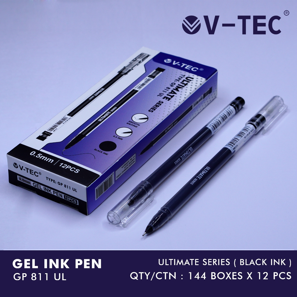 

(1 PACK) PULPEN GEL ISI 12 PCS V-TEC GEL PEN BIG CAPACITY GP 811 UL 0.5MM TINTA HITAM