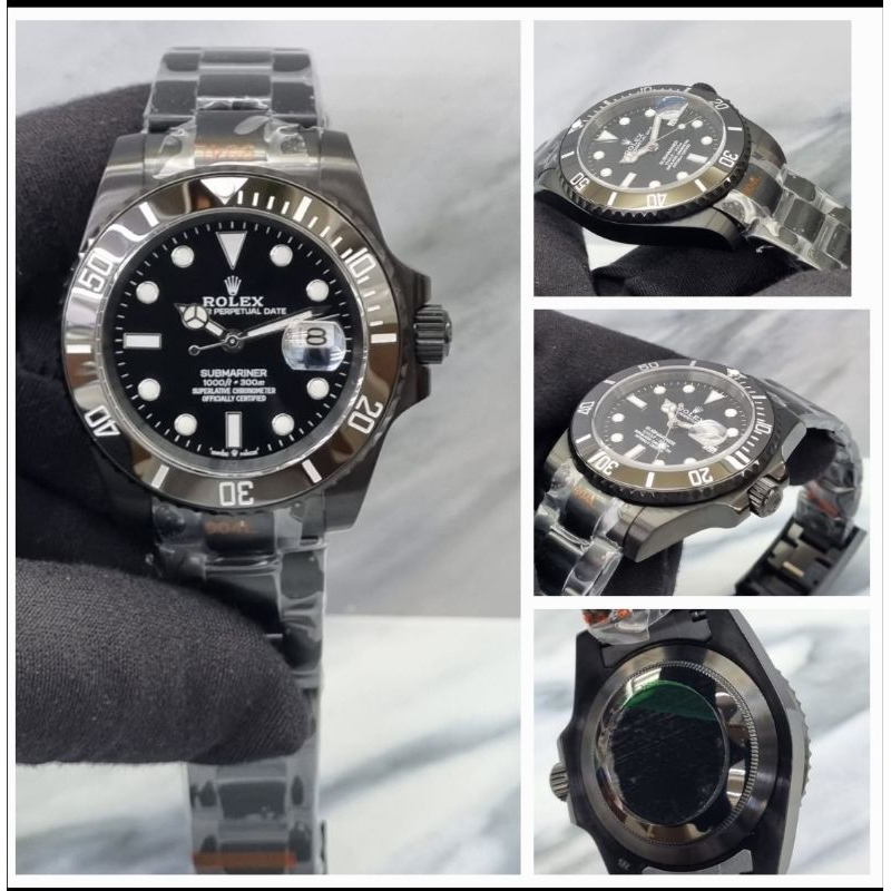 jam tangan pria rolex submarine mesin automatic body rantai full black kualitas original