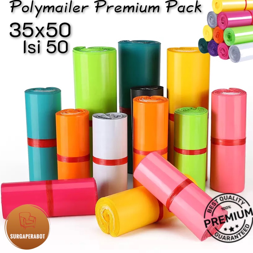 

Promo Mingguan Plastik Packing Polymailer Warna 35X5 Poly isi 5 pcs Premium Amplop Pink Ungu Hijau Ungu HItam
