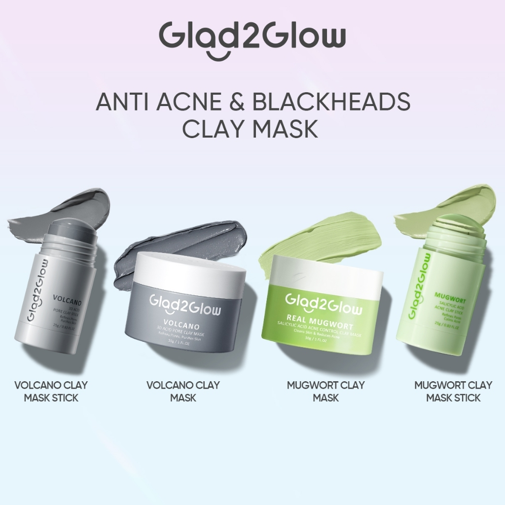 Glad2Glow Real Mugwort Salicylic Acid Acne Clay Mask 30g ||Volcano clay mask and clay stick 25g