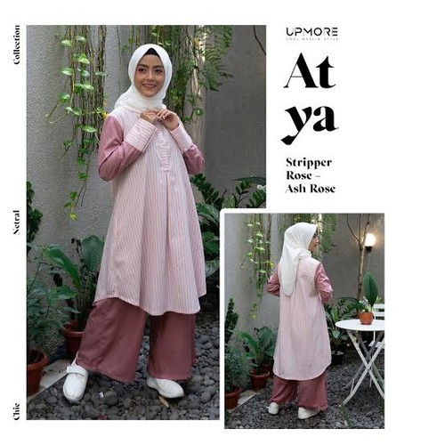 MUTIF Atya Oneset Stripper Rose Baju Pakaian Muslim Wanita One Set Baju Muslim Tunic Celana