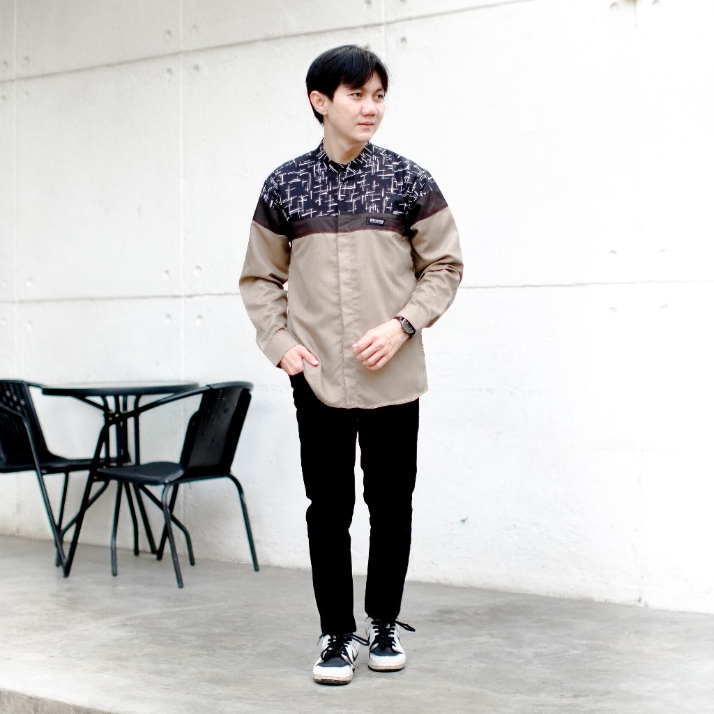 promo terbaru el rumi baju koko pria lengan panjang motif senopati series kemeja pria kombinasi