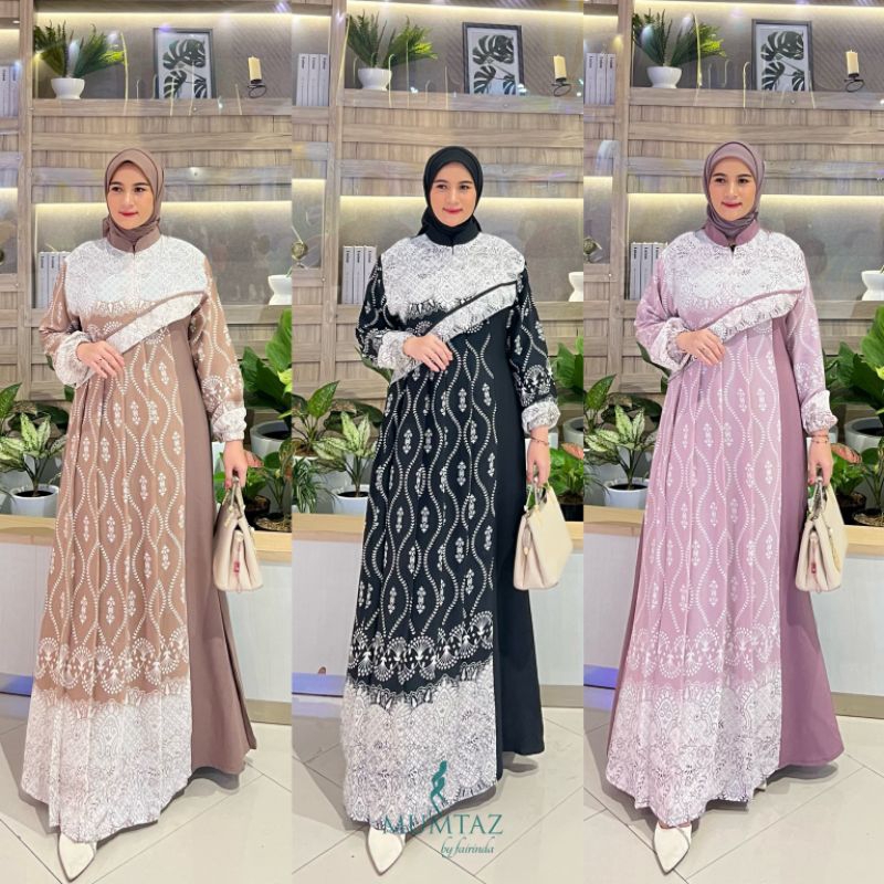 MARSYA DRESS ORI MUMTAZ | AGNIA AGHNIA DRESS GAMIS CRINGKLE BROKAT ORI AKU KARISSA