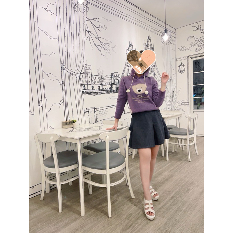 jaket ungu hodie bulu putih tebal