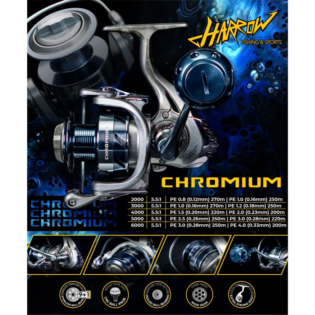 Reel Harrow CHROMIUM Spinning Power Handle Strong Body