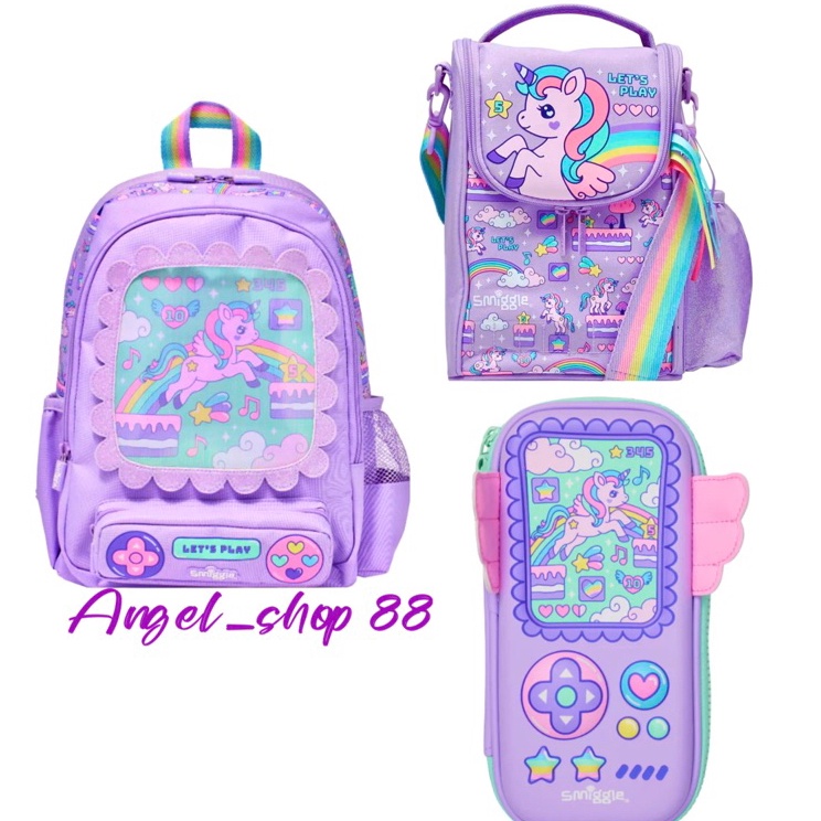 Dijamin Ori  NEW SET RANSEL LUNCH BAG  BOTOL SMIGGLE UNICORN PURPLE JUNIOR TK GRADE ORI