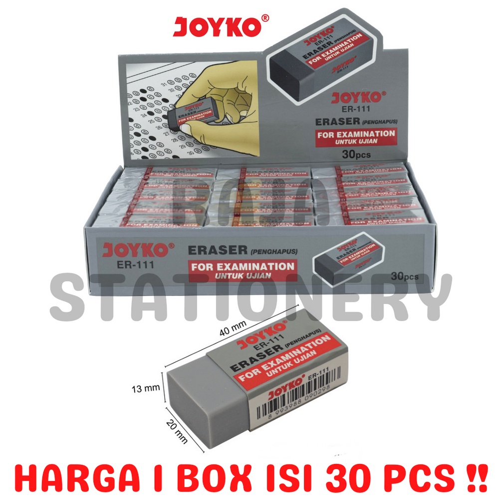 

ART K3V5 JOYKO ERASER DUST FREE PENGHAPUS JOYKO ULANGAN PENGHAPUS UJIAN BERSIH EBTA ER111 BERSIH PACK BOX 3PCS