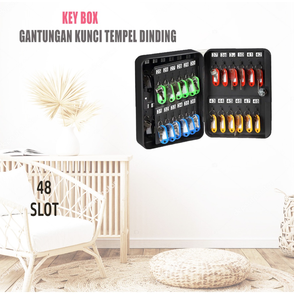 Kotak gantungan kunci Key Box Zehn 48 slot BAHAN BESI kotak penyimpanan kunci key hook 48 kunci