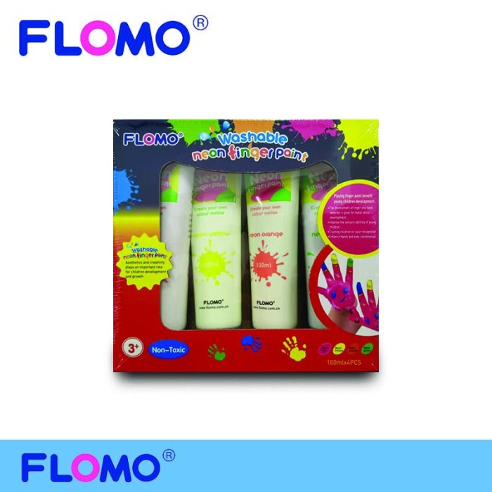 

FLOMO FINGER PAINT COLOR SET WASHABLE NON TOXIC NEON CAT AIR AMAN UNTUK ANAK
