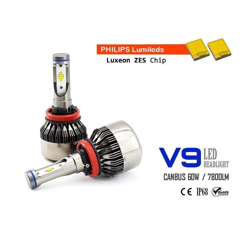 Lampu LED Mobil V9 Luxeon ZES H7 H11 60W 7800LM CANBUS Headlight