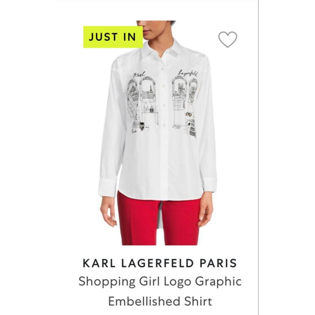 karl lagerfeld kemeja wanita SHOPPING GIRL LOGO GRAPHIC EMBELLISHED - OF 102 original white