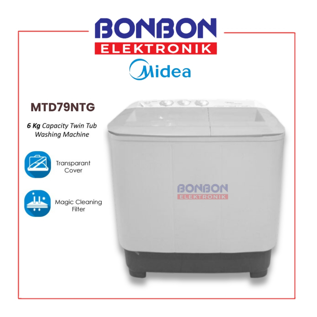 Midea Mesin Cuci Dua Tabung 6kg MTD79NTG - Twin Tub MTD 79 NTG