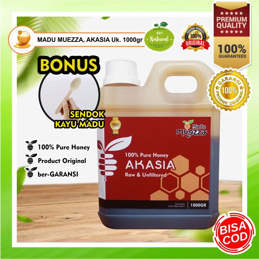 

1KG MADU AKASIA ASLI MADU MUEZZA Grade A , 100% PURE NATURAL HONEY , MADU ASLI MURNI ALAMI dari NEKTAR BUNGA AKASIA dg Rasa Madu Manis & Lembut Pilihan Kesukaan Keluarga sbg Minuman Kesehatan & Kebugaran