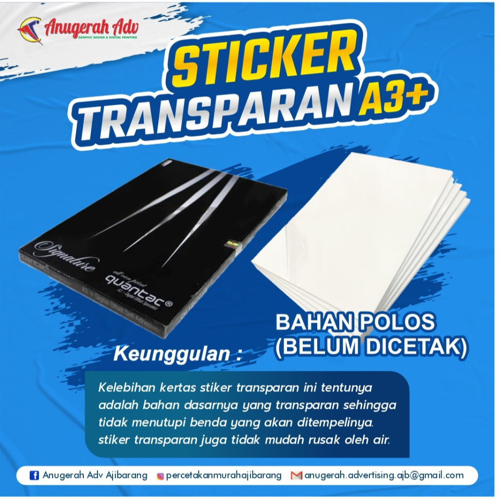 

STICKER TRANSPARANT A3+ | STIKER TRANSPARAN A3+ | BAHAN STICKER TRANSPARANT A3+ (31X47CM)