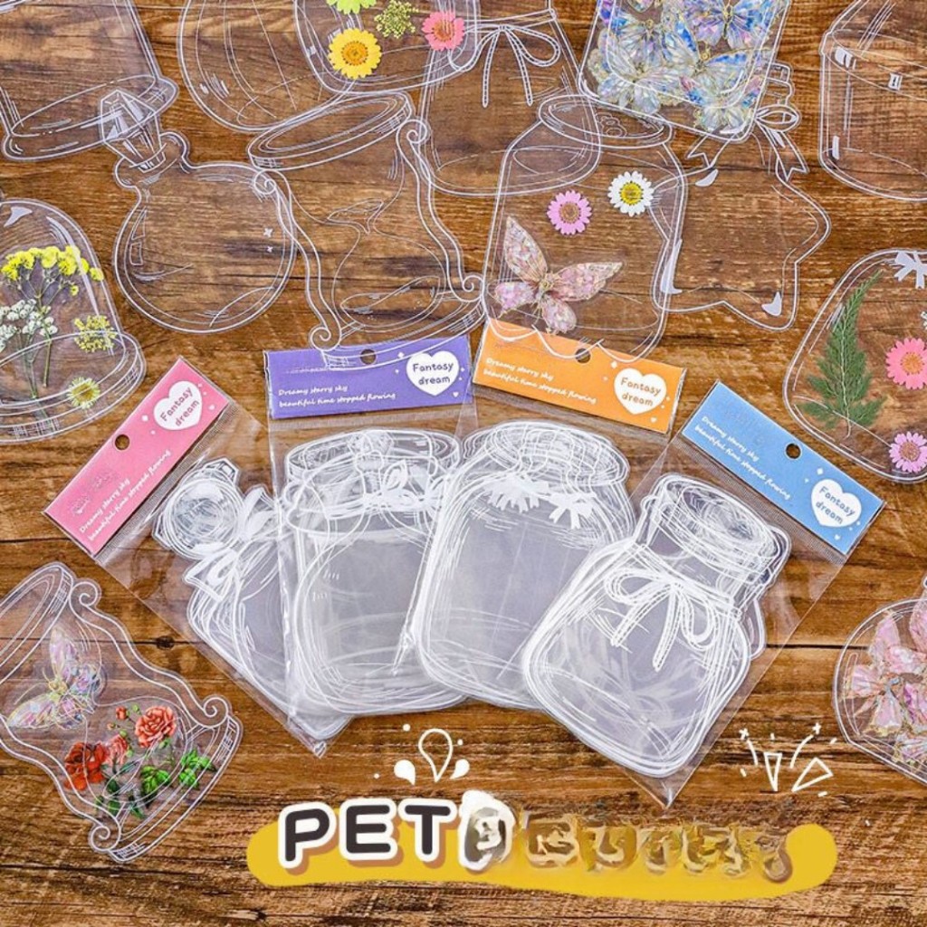 

TOPER Stiker Estetik DIY Isi 20pcs Sticker Aesthetic Transparant Flower Bunga Motif Masson Jar Bottle Botol Toples Lucu Waterproof Tahan Air Transparan Design Unik Korea Style
