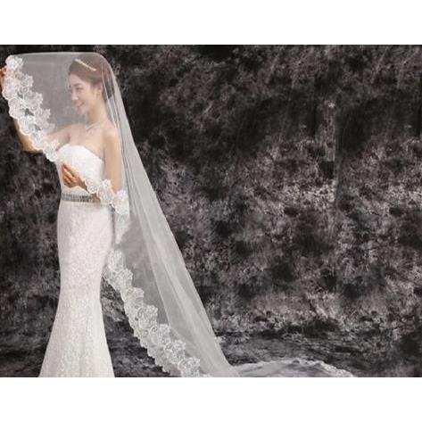 3 Meters Long Wedding Veil Lace Edge Long Bridal Veil Wide