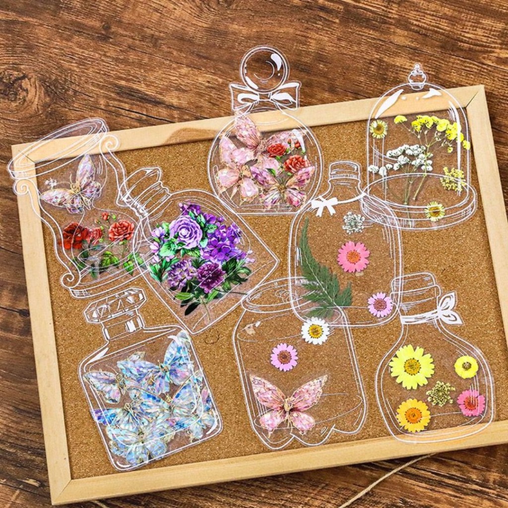 

TENNO Sticker Aesthetic Transparant 20pcs Stiker Estetik Transparan Motif Masson Jar Bottle Botol Toples Lucu Flower Bunga DIY Cute Scrapbook Waterproof Korea Style