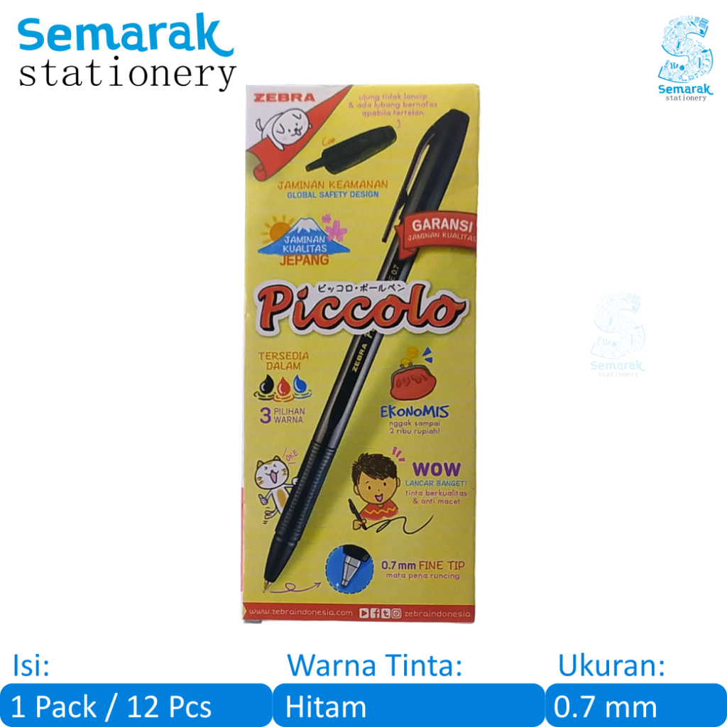 

Zebra Piccolo Pen Fine Tip Pulpen Semi Gel 0.7 mm - Hitam [1 Pack / 12 Pcs]