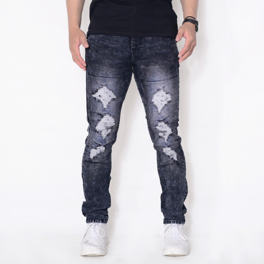 underline celana jeans panjang pria,robek tidak tembus,ripped jeans skinny snow/Jeans Sobek Lapis Da