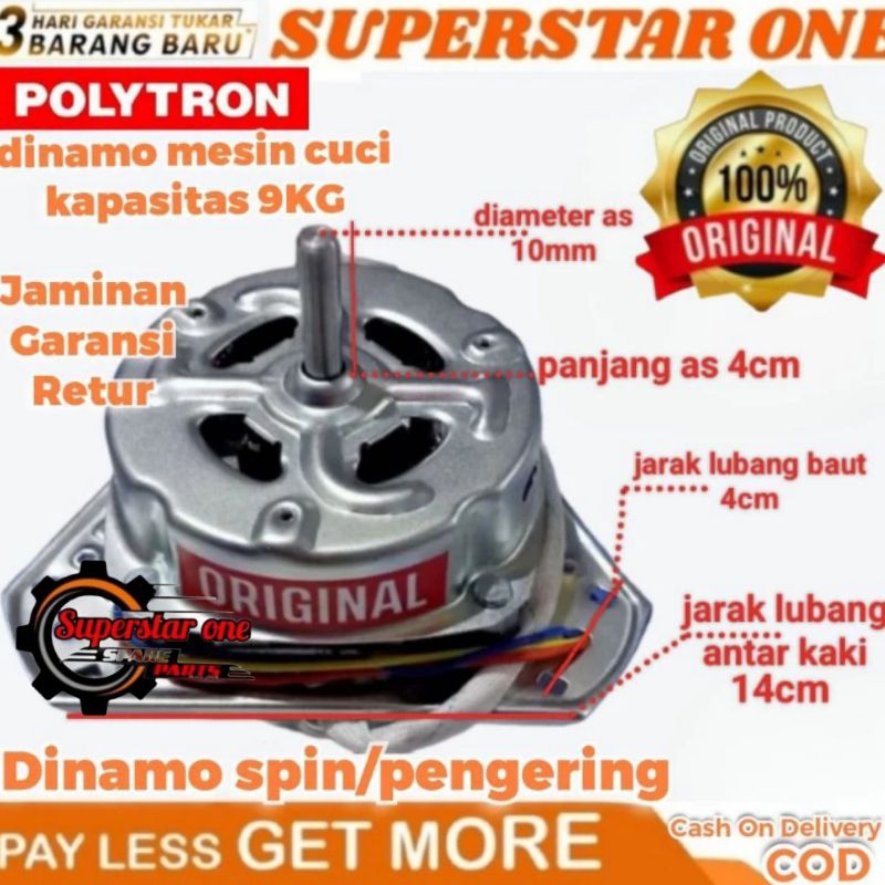 dinamo spin/pengering kapasitas 9kg mesin cuci polytron