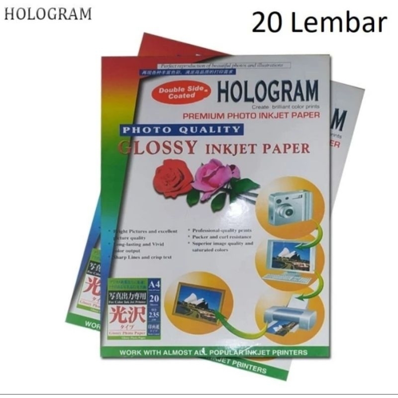 

Glossy inkjet Paper Hologram A4 220gram double sided (1pack/20lembar)
