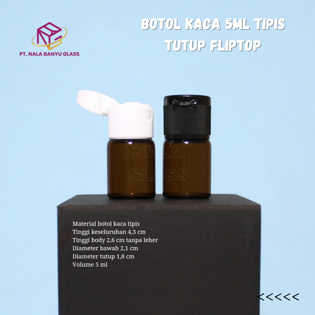 botol kaca 5ml coklat amber tutup fliptop / botol kaca tester 5ml