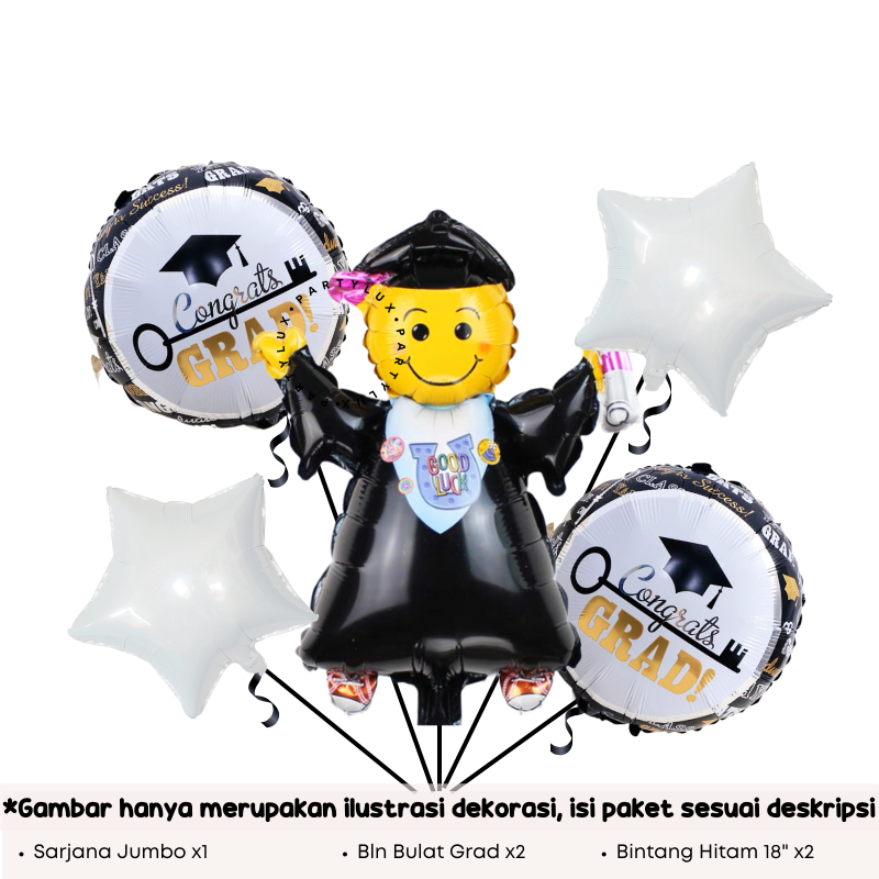 Set Balon Graduation Wisuda 5pcs / Dekorasi Perpisahan Sekolah / Happy Graduation