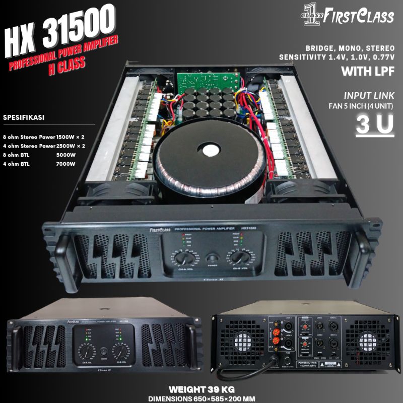 Professional Power Amplifier 3U H Class With Crossover Firstclass Hx 31500 | Power HX31500 dengan LP