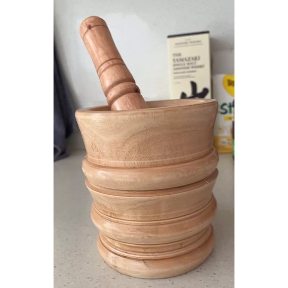 Lumpang Kayu Set Alu / Set Lumpang kayu kecil + Alu / Tumbukan kayu / Ulekan Kayu / Set Lumpang Alu 