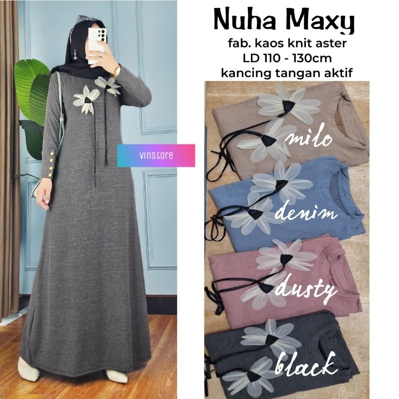 {Realpict} Florist midi dress kaos knit midi remaja kekinian dress muslim wanita terbaru