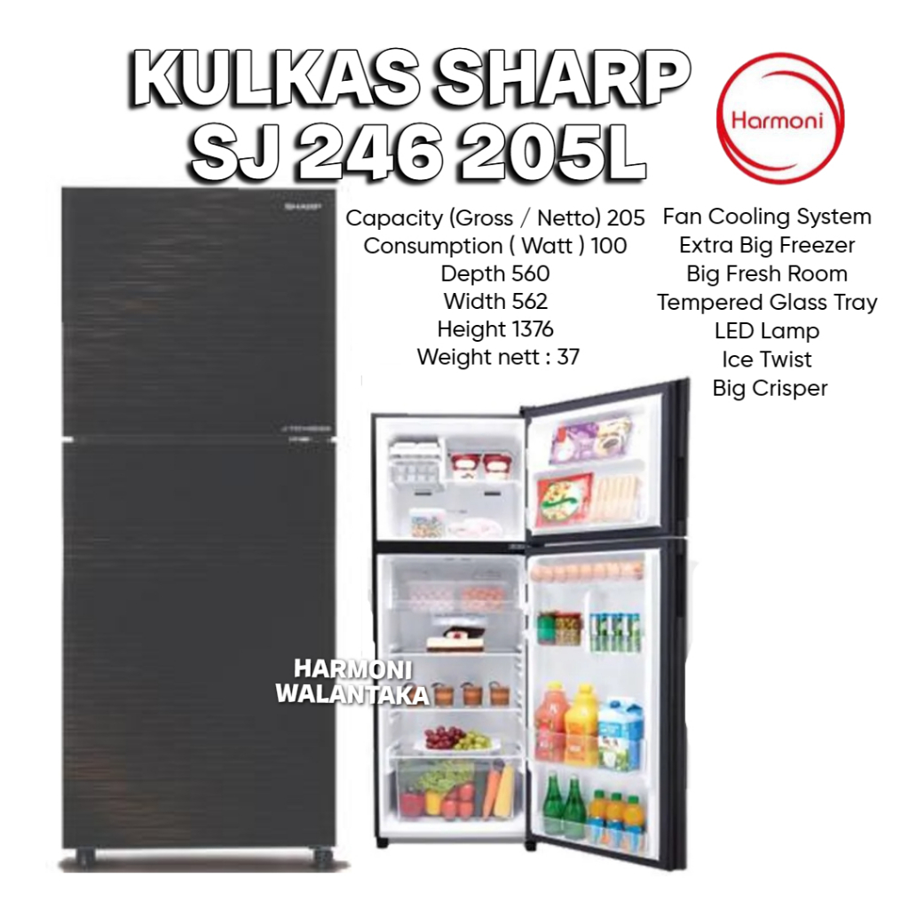 KULKAS SHARP 2 PINTU SJ 246 205 LITER