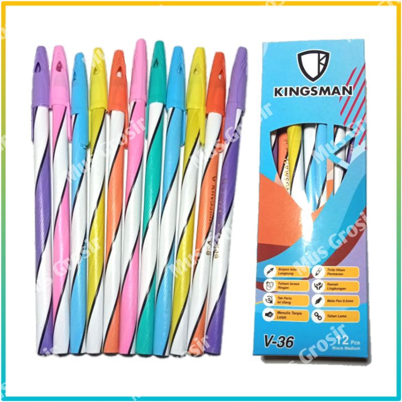 

12 PCS Pulpen Lilin Ulir Hitam Kingsman Pen Pena Grosir