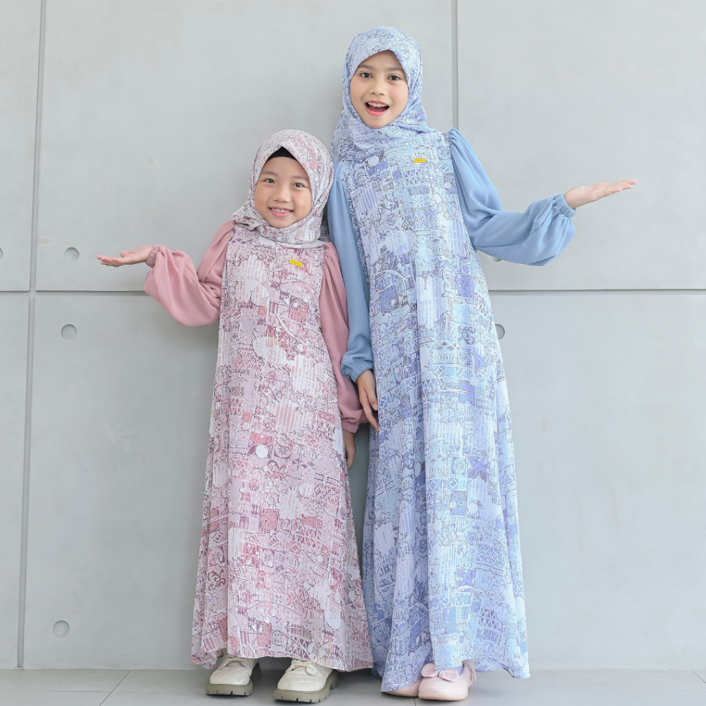 Dera Kids Naisha Set Pashmina Segiempat Bahan Cerut Motif Umur Usia 3 4 5 6 7 8 9 10 11 12 Tahun Dre