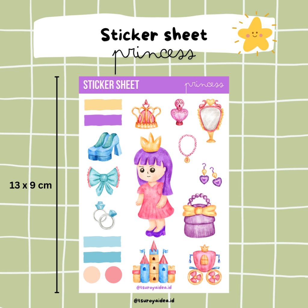 

SS028 - Princess Sticker Sheet, Sticker Journal Lucu Aesthetic