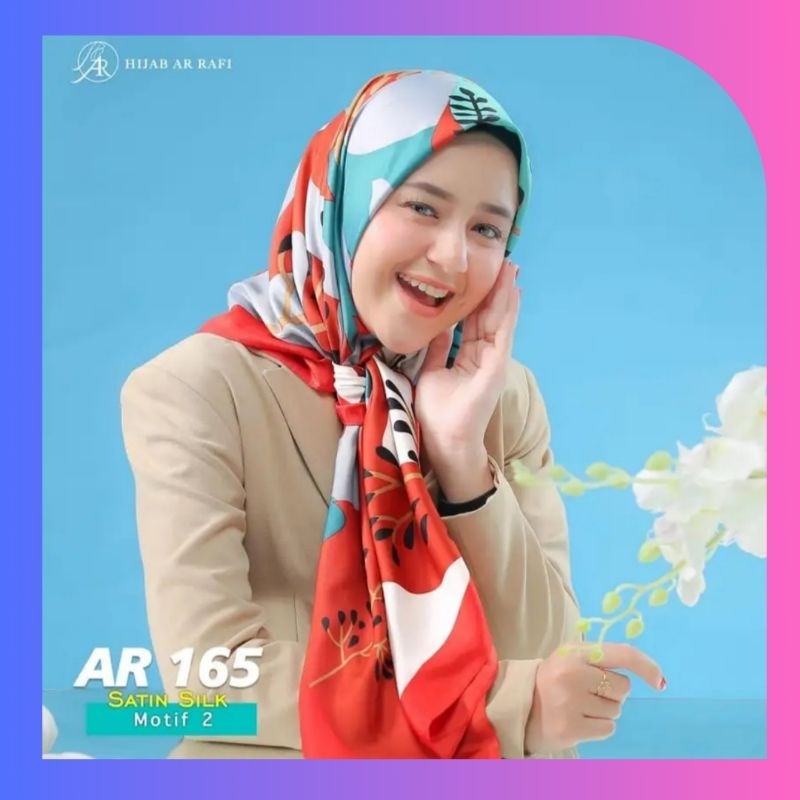 Hijab Arrafi √ AR 165 segi4 bahan Satin silk motif 2