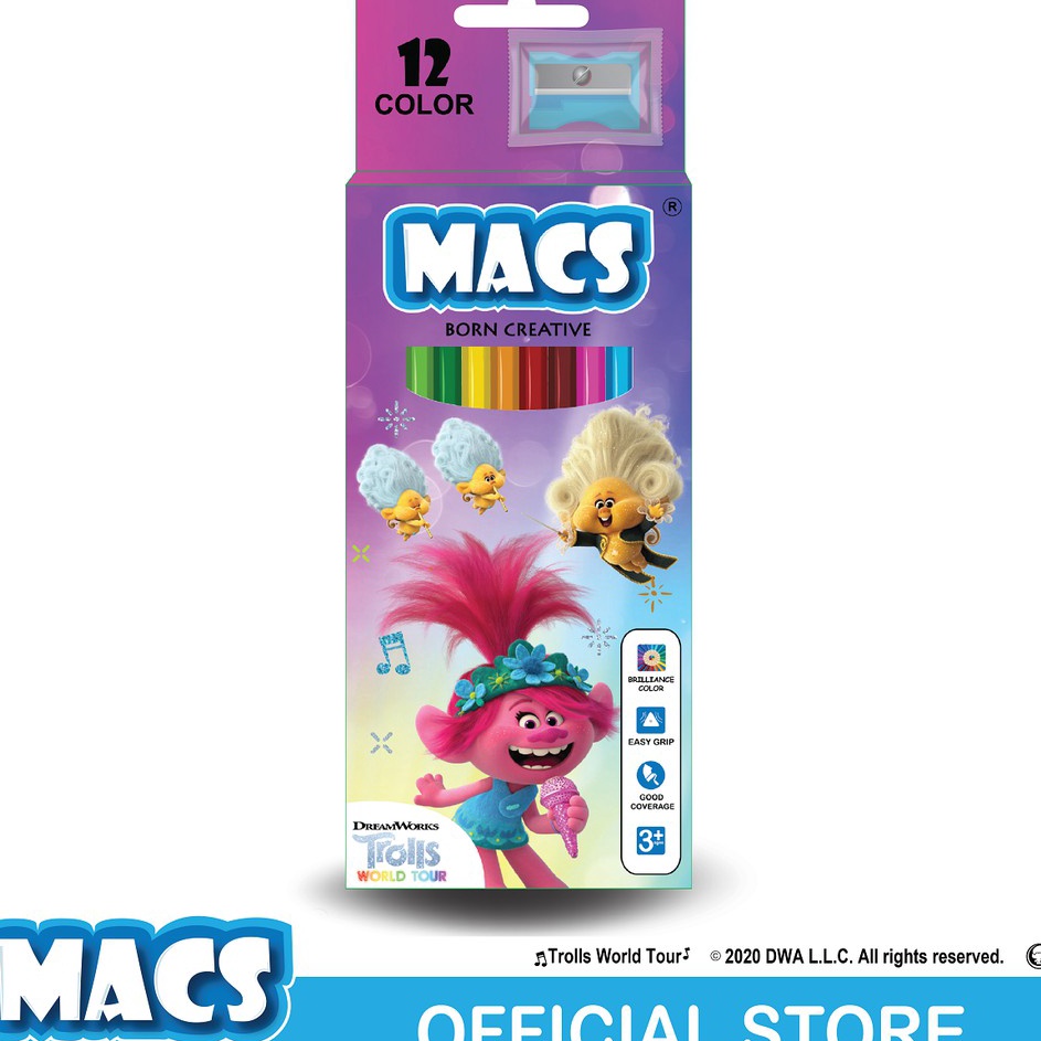 

Hot Arrival MACS Pensil Warna film Trolls World Tour the movie 12 color pencils purple